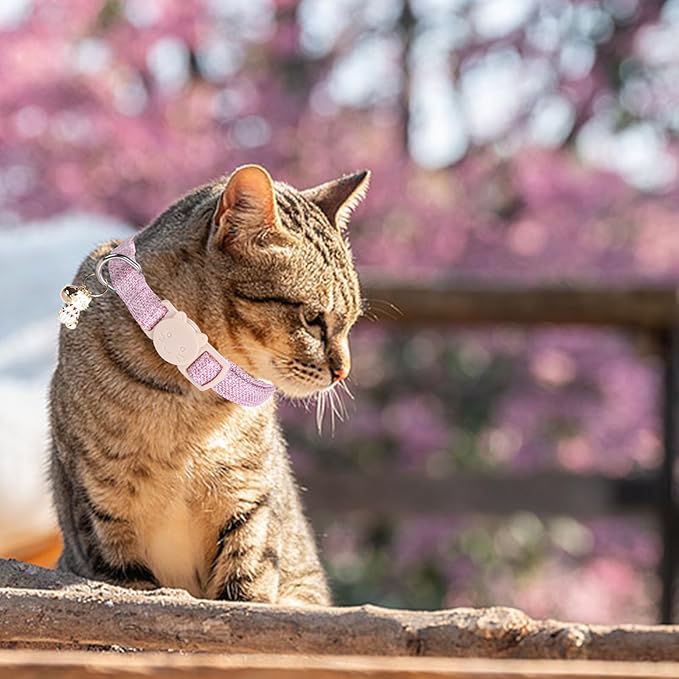 Elegant little tail 2 Pack Cat Collar- Pink&Blue Linnet Cat Collars Breakaway with Bell Pendant Wedding Kitten Boy Girl Safety Adjustable 7-12 Inch Collar for Small Cats Puppy