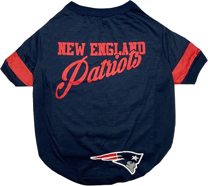 NFL New England Patriots Dog & Cat T-Shirt - Small, Football Team Fan PET TEE Shirt - Durable, Cute Stripe Design