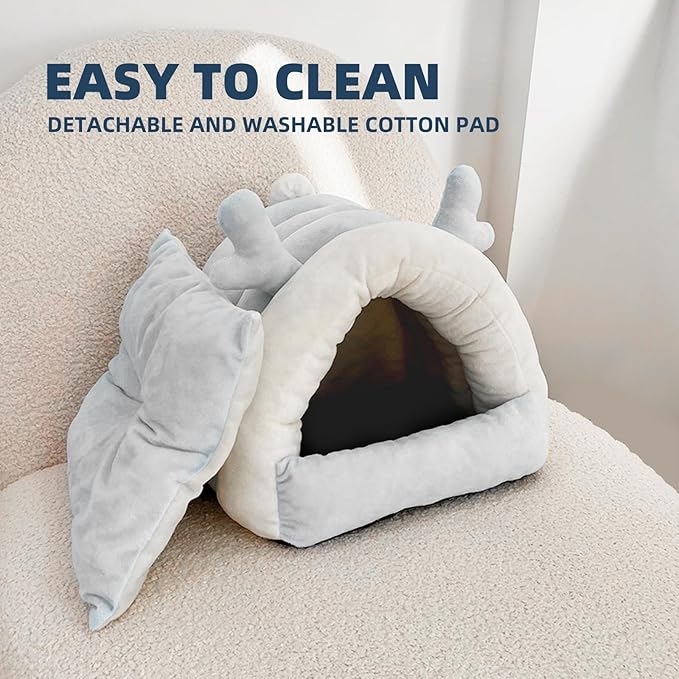 Guinea Pig Hideout, Warm Bed for Guinea Pig,Rabbits, Chinchillas, Cozy Small Animal Winter Shelter (Gray, Large)