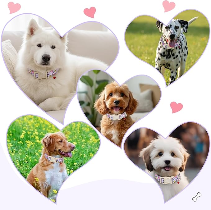 Easter Dog Collar for Large Dogs, Easter & Spring Theme Large Dog Collar with Cute Chick & Bunny Pattern, Adjustable Purple Easter Dog Collars Girl Boy Collar for Dogs -L