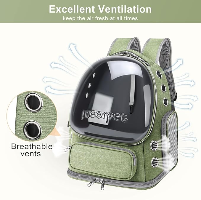 Cat Backpack Carrier, Breathable Cat Bubble Backpack Large Space Cat Carrier Backpack for Kitty Small Dog, Foldable Airline Approved Cat Backpack, Transparent Pet Travel Backpack Up to 20 lbs (Green)