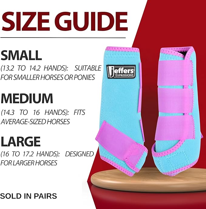 Jeffers Expression Neon Protective Horse Boots, 1 Pair, Turquoise & Purple – Breathable Neoprene, Secure Straps Closures – Durable Protection for Front & Hind Legs, Trail & Riding Use - Medium