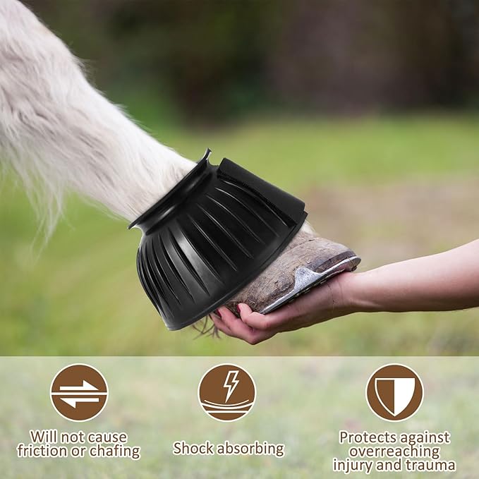 Abbylike Bell Boots for Horses 1 Pair/2 Pair Available, Protect Against Hoof Impact Trauma, Rubber Bell Boots Horse Care for Turnout, No Rub Design Wrap Hook and Loop