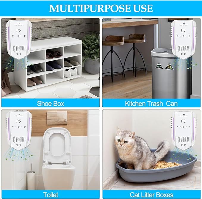 Ozone Odor Eliminator for Strong Odor 99% Cat Litter Deodorizer Dog Poof Odor Removal Air Ionizers for Home Portable Air Purifier for Pets Toilet Wardrobe Shoe Garage Room Cabinet White
