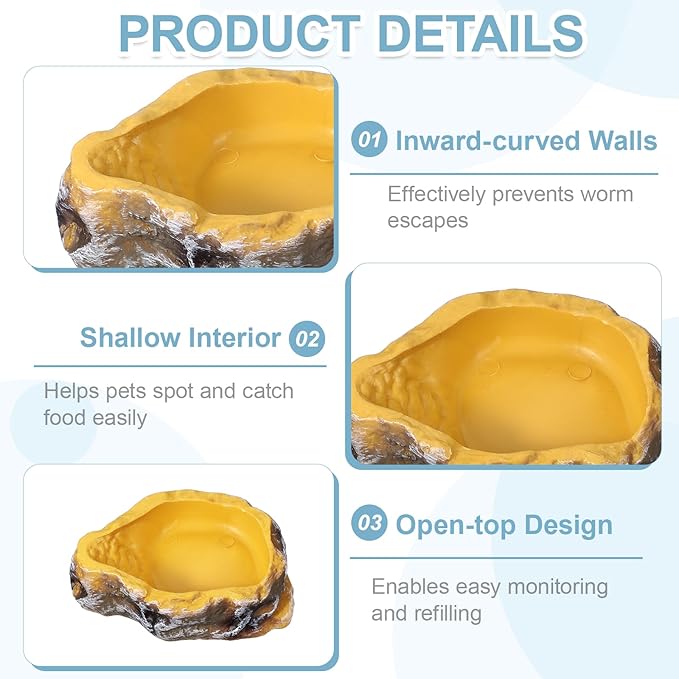 Reptile Food Bowl, Reptile Feeding Dish Corner Bowl Water Resin Rock Worm Feeder Dish S (5 in, Yellow), Intended for Lizards/o/Scaled Pet/Leopard o/Spiders