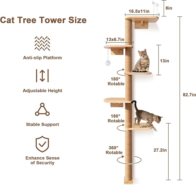Wild Simulation Cat Tree for Kittens, 5-Level Floor to Ceiling Cat Wall Shelves with Sisal Mat Platforms, Suit for Kitten cat