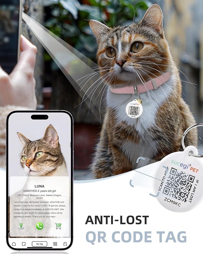 Cat Collar with Bell, Stretch Elastic Quick Release, Modifiable Pet Online Profile Page, Multiple Emergency Contact, Non Breakaway Lightweight Kitten Collar for Girl Cats, Pet Supplies, Gifts, Pink