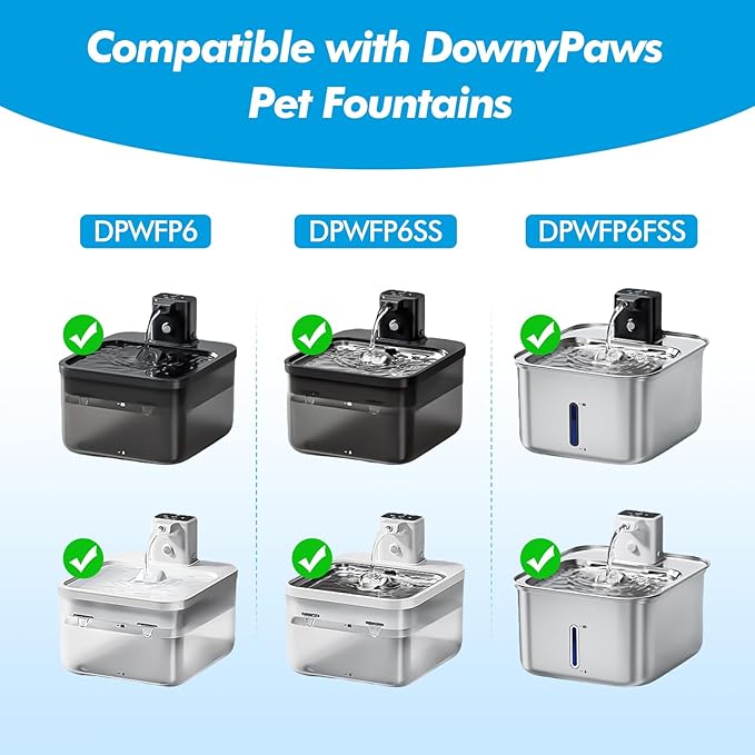 Cat Water Fountain Filter, Eyehoce 32 Pack Replacement Filters for DownyPaws Battery Operated Pet Fountain 84oz/2.5L Wireless Dog Cat Water Dispenser DPWFP6 Filter Set (16 Filters & 16 Sponges)