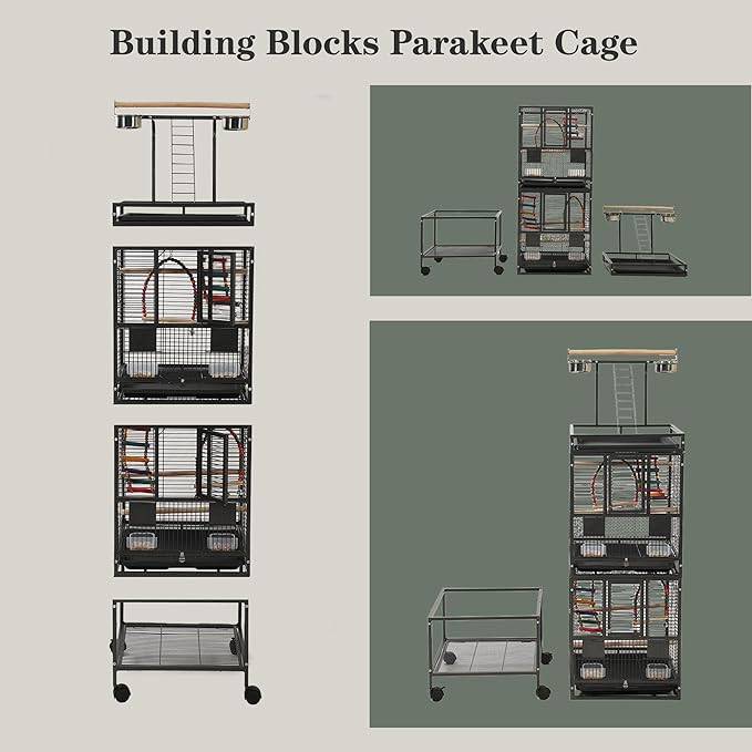68" Double Bird Cage,Stackable Divided Parakeet Cage, Parrot Cages for Medium Birds with Bird cage Cover,Birdcage Seed Catcher,for Cockatiels Canaries Lovebirds Finches Budgies Small Parrots