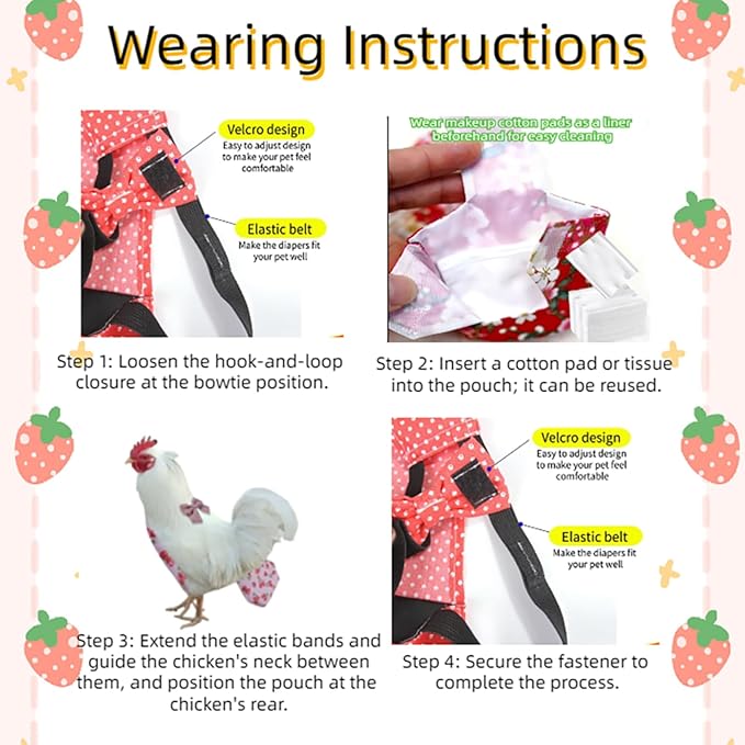 MANON ROSA Chicken Diapers Bantam Hens - Reusable 6-Piece Set with Bow Ties Poultry Nappies Washable Waterproof for Geese Pet Ducks Silkie(6D20P L)