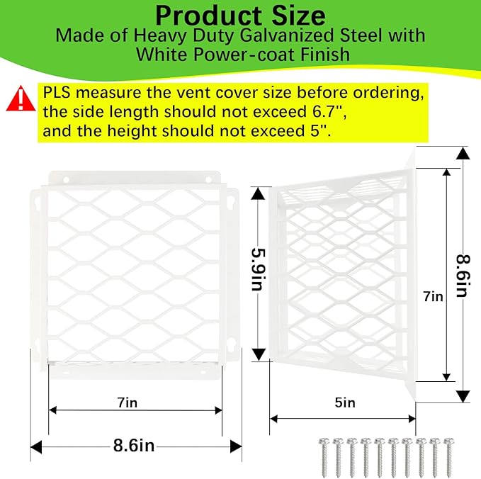 Dryer Vent Bird Guard,Dryer Vent Cover Guard for Most 3" to 4" Bathroom Exhaust Fan Ventilation Cover,7"Lx7"Wx5"H Steel Ventilation Bird Cage for Exhaust Fan Cover,White