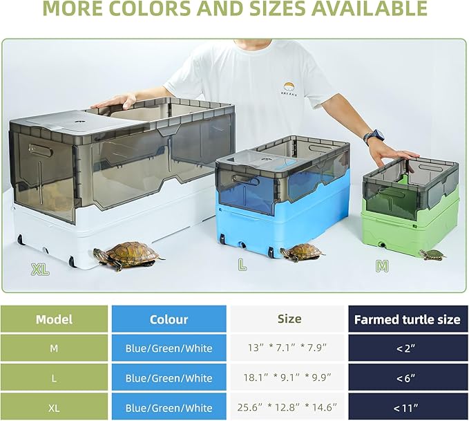 Turtle Tank kit with Filter+Water Pump+Heat lamp, Wheels, Easy to Move, Imitate The Natural Flows, Suitable for Small Turtle Horned Frog Hermit (M, Green)