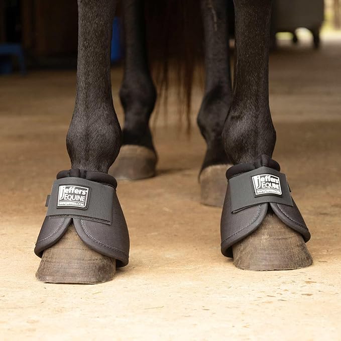 Jeffers Equine No Turn Bell Boots for Horses - Grey, Medium | Shock Absorbing Hoof Protection | Secure Double Hook & Loop Closure, Perfect for Travel, Turnout, Training, & Riding - 1 Pair