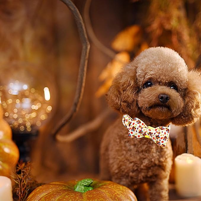 Thanksgiving Dog Collar, Turkey Dogs Collars Bow Tie Pet Collar Adjustable Pet Collars Premium Metal Buckle Autumn Leaf Necklace for Large Dogs