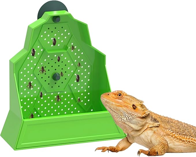 Reptile Tank Accessories, Wall-Mounted Plastic Feeder with Suction Cups, Dubia Roach & Cricket Food Bowl for Bearded Dragon, Gecko, Chameleon, Frog and Other Small Reptiles