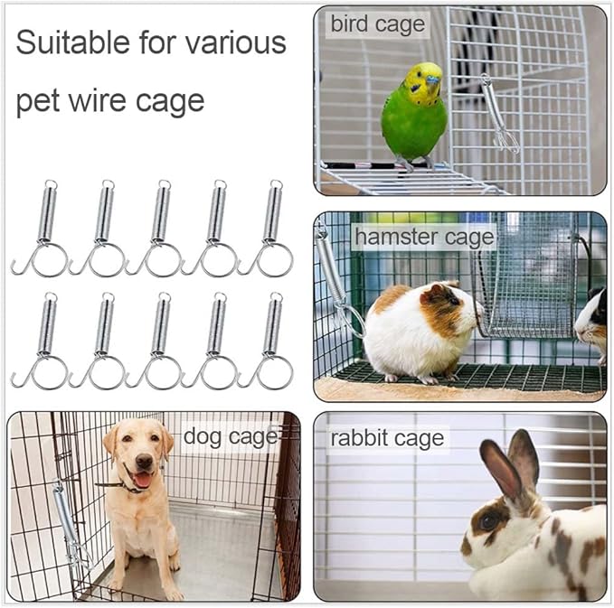 20Pcs Spring Door Latch for Cages Metal Finger Spring Hooks 2 Sizes Multi-Functional Wire Cage Spring Latch Security for Fixing Pet Cage Door Dog Cat Hamsters Bunny Bird Parrot Cages Hook