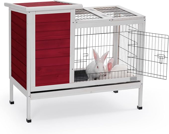 Petsfit Rabbit Hutch Indoor Guinea Pig Cages Bunny Cage with Pull Out Tray, Bunny Guinea Pig Cage Hutch Outdoor,red…