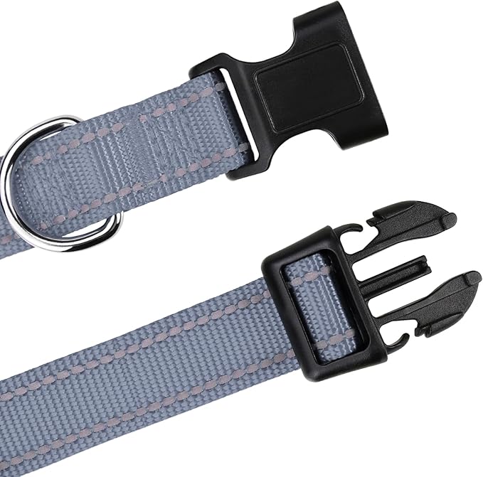 TagME Reflective Nylon Dog Collars, Adjustable Classic Pet Collar with Quick Release Buckle for Small Dogs, Grey, 3/4" Width