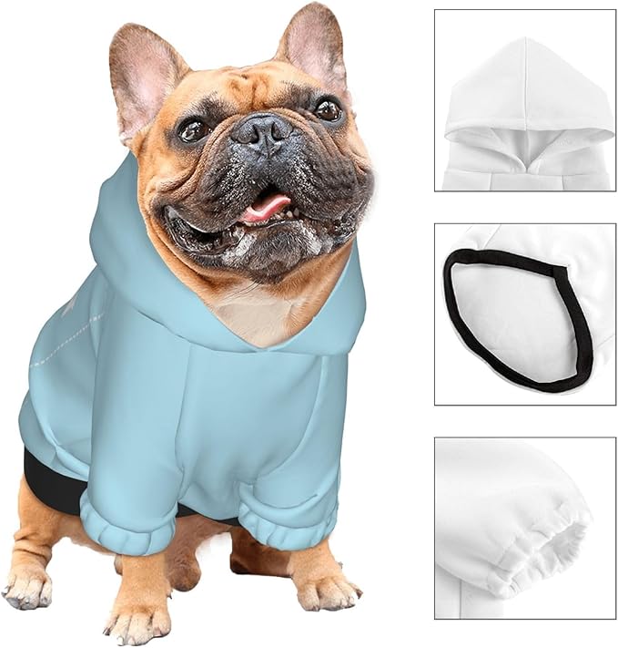 Personalized Dog Hoodie, Custom Dog Costumes for Small Dogs, Holiday Happy Dog Clothes Football Pet Shirt Sweater with Name Number for Girl/Boy Cats/Kitten, LightBlue, L