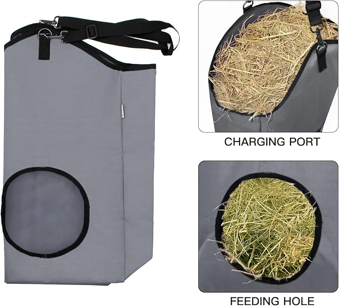 Goat Hay Feeder,Hay Bags for Goats,Horses,Sheep,Premium 600D Oxford Cloth,with Metal Fastener and Adjustable Open Feed Hole for Slow Feeding,Easy to Fill and Hang with Large Opening