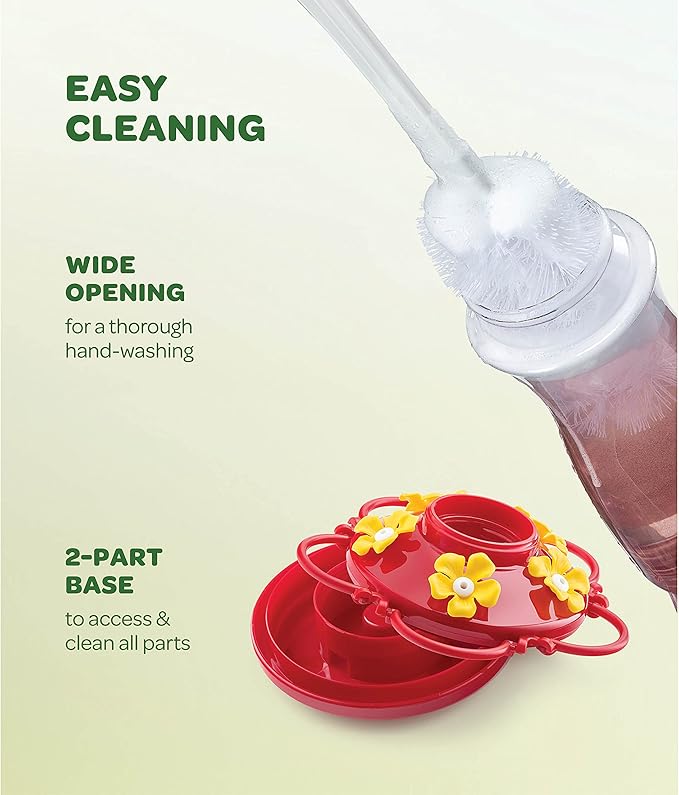Hummingbird Feeder 10 oz Glass Hummingbird Feeders for Outdoors, with Built-in Ant Guard - Circular Perch with 5 Feeding Ports - Wide Mouth for Easy Filling/2 Part Base for Easy Cleaning