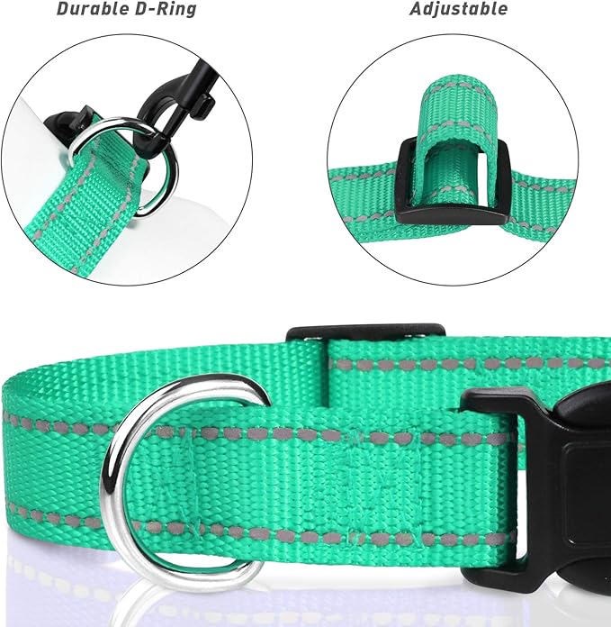 TagME Reflective Nylon Dog Collars, Adjustable Classic Pet Collar with Quick Release Buckle for Puppy, Turquoise, 3/8" Width