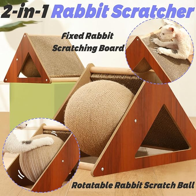 Rabbit Scratching Pad Cardboard, Natural Sisal Bunny Scratch Ball 2-in-1 Rabbits Enrichment Toys Pet Scratcher Interactive Toy for Indoor Bunnies Ferrets Chinchillas Small Animals