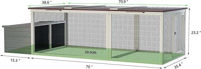20.93ft² Large Wooden Chicken Coop with Run and Nesting Box – Outdoor Hen House with Weatherproof Asphalt Roof, Secure Wire Enclosure & Easy-Clean Design for 3–4 Chickens Gray