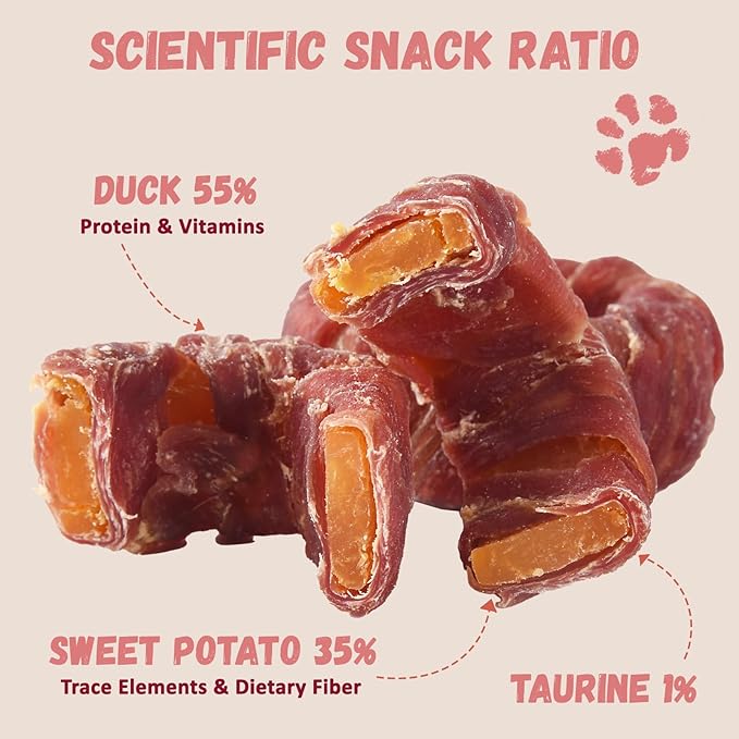 Dog Treats Duck Wrapped Sweet Potato Donuts Rings, Healthy Low Fat Dog Jerky Chews, High Protein Training Treats Snacks for Small Medium Large Breed, 10.6 oz