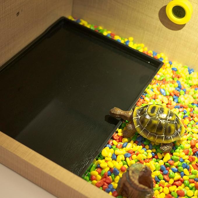 OMEM Reptile Bowl Large Food and Water Dish Enough Space Also Fit for Bath Simulated Wood Grain Surface (XL, Black)