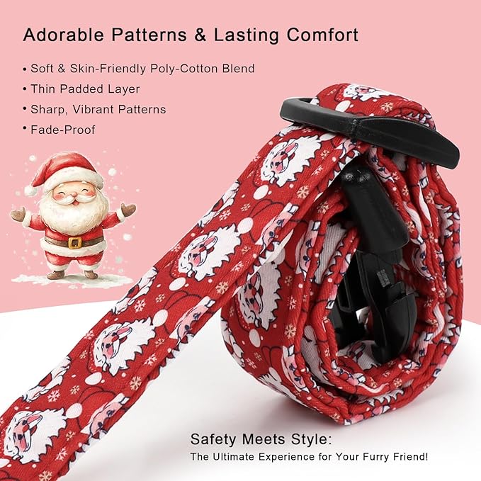 Christmas Dog Collar - Cute Red Santa Christmas Puppy Collar with Safety Buckle, Soft Adjustable Holiday Dog Collars for Small Medium Large Dogs L