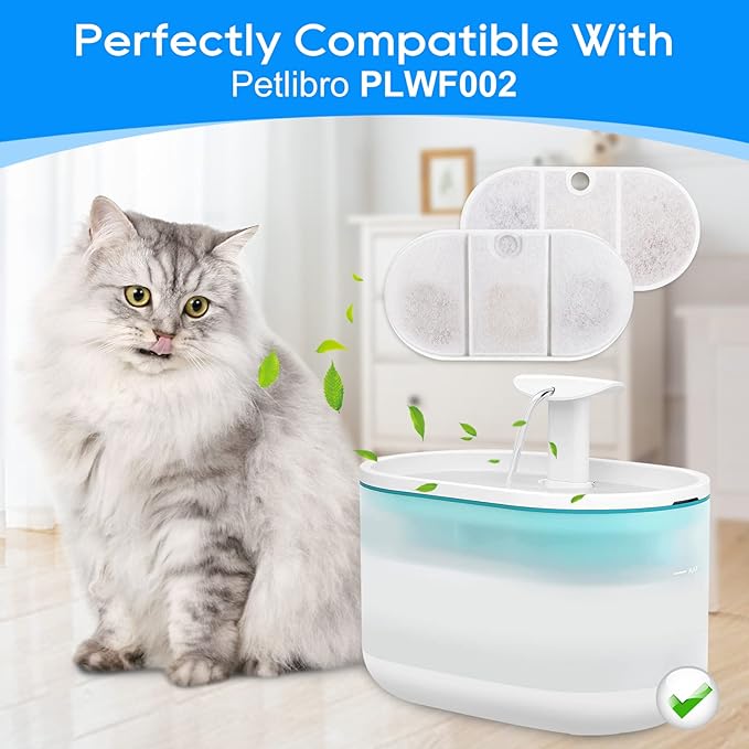 Cat Water Fountain Filter - 8 Pack Replacement Filters and 8 Pack Sponge Filter Compatible with PETLIBRO Capsule 71oz/2.1L Ultra Quiet Water Fountains PLWF002 Pet Dispenser