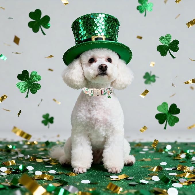 St Patricks Day Dog Collar for Giant Large Dogs - Cute Pastel Lucky Clover Dog Collars, Lightweight Adjustable Irish Green Festival Dogs Collars with Quick Release Buckle XL
