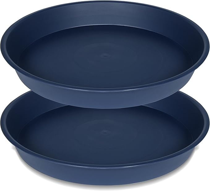 2 Pack of 10 inch Plant Saucer Gray, Heavy Duty Plastic Plant Saucer 10 inch Round, Durable Plant Tray for Pots, Plant Saucers for Indoors, Plant Trays for Planter 9"/10" (10", Blue)