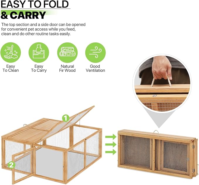Magshion Folding Chicken Coop Rabbit Hutch, Portable Chicken House with Handle Wooden Small Animal Poultry Pet Cage House for Outdoor, 45.5 Inch, No Assembly Required