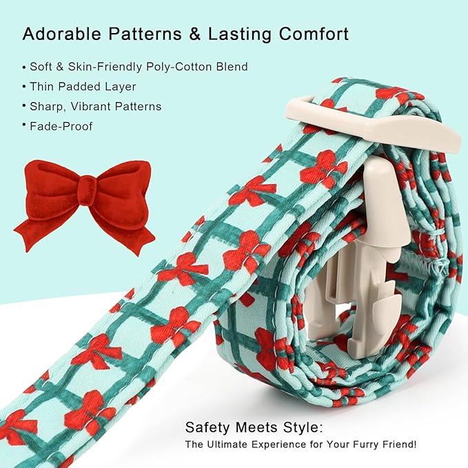 Christmas Dog Collar for Puppy Small Dogs - Cute Festive Plaid with Red Bow Christmas Collars for Dogs, Soft Adjustable New Year Dog Collars with Quick Release Buckle XS