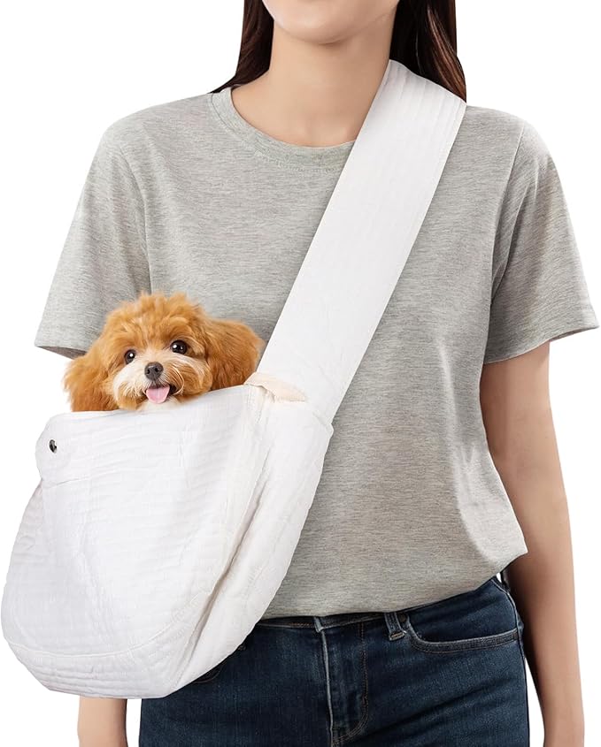 Dog Carrier Sling, Cat Backpack Carrier, Cotton Puppy Carrier Sling, Hands Dog Bag Carrier with Wide Strap Built in Safety Buckle Pocket for Small and Medium Pets (Medium)
