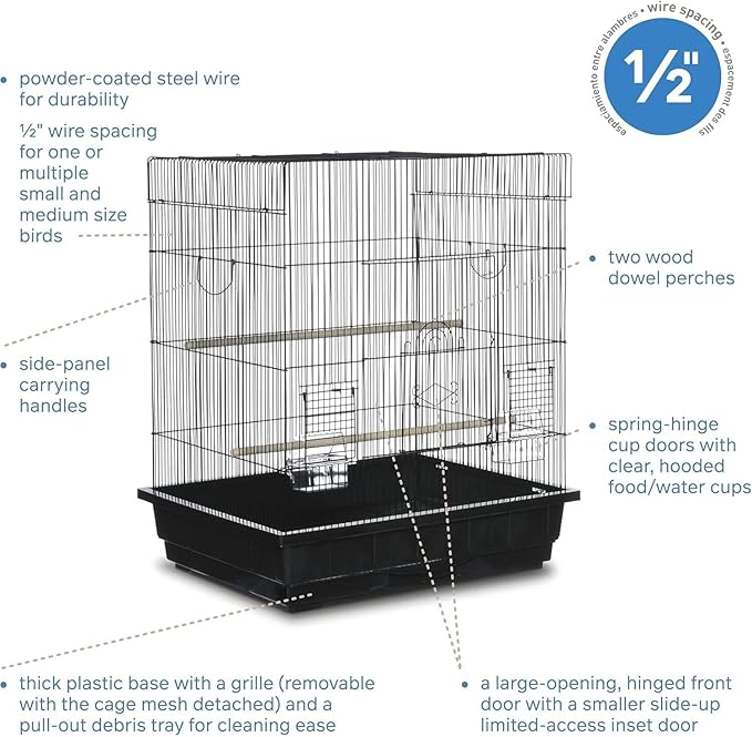Artisanal Attic Square Roof Bird Cage with Unique Square Roof Design, Durable Construction, Spacious Interior White