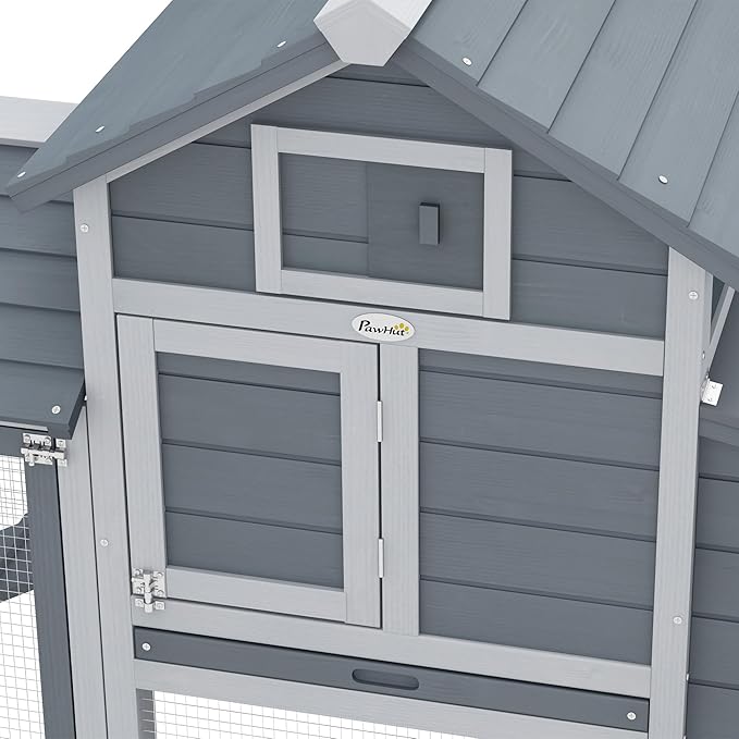 PawHut 59" Small Wooden Chicken coop Hen House Poultry Cage for Outdoor Backyard with 2 Doors, Nesting Box and Removable Tray, Gray