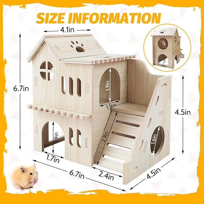Hamster House with Slide, Double-Decker Hut, Guinea Pig Castle, Small Animal Habitat Decor