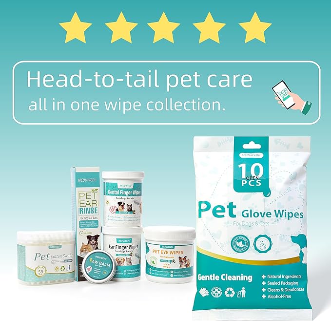 Wider Dental Care Finger Wipes 60 Counts,Teeth Cleaning Finger Wipes for Dogs & Cats,Reduces Plaque & Supports Oral Freshness,Small Animal Stain Removers, Unscented