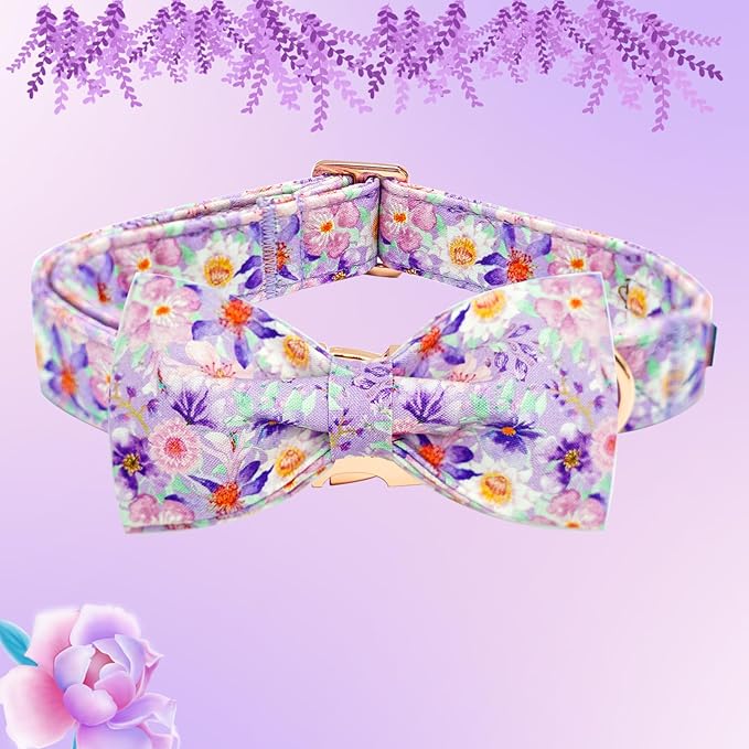 Elegant little tail Dog Collar, Rose Print Pet Collar Summer Dog Collar Durable Metal Buckle Dog Collars Cotton Pet Adjustable Dog Collars for X-Small Dogs