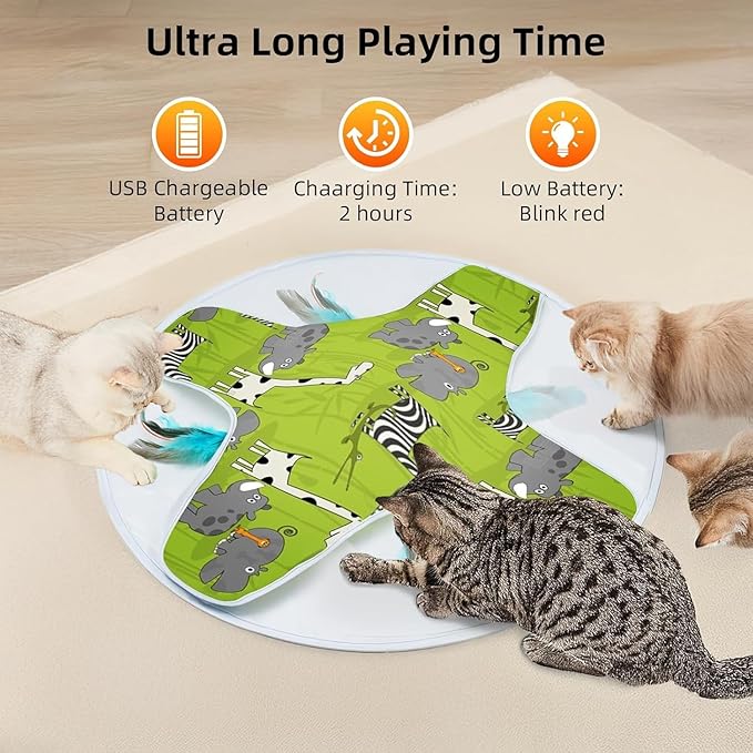 LONGJUMP Cat Toys, Cat Toys for Indoor Cats, Moving Concealed Feathers, Interactive Kitten Toys for Bored Indoor Adult Cats, Motion Activated, USB Rechargeable