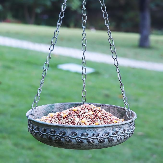 Hanging Bird Bath Hanging Bird Feeder - Metal BirdBath Bowl Birdfeeder Tray for Garden Backyard Patio and Deck-Retro Green