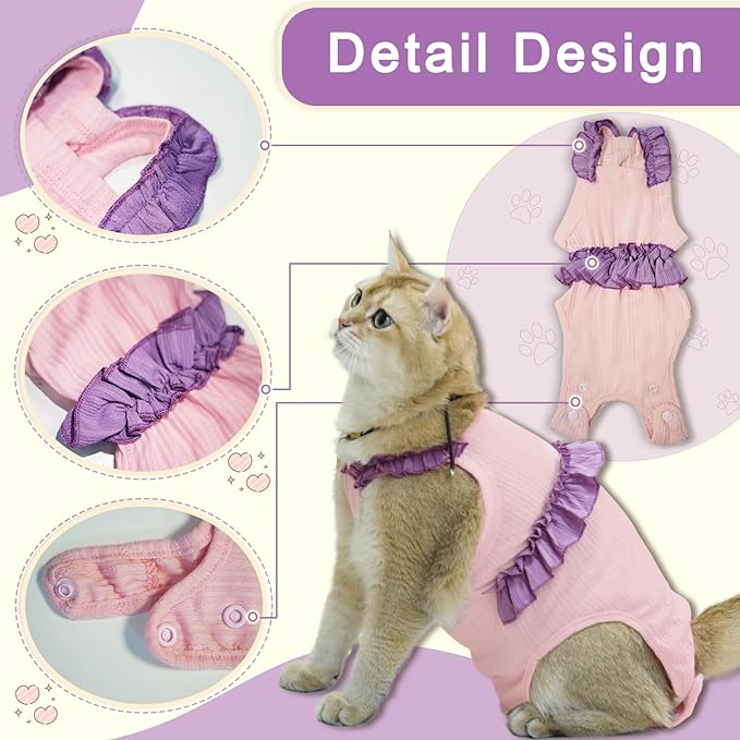 Cat Recovery Suit,Kitten Onesie After Surgery,E-Collar Alternative for Abdominal Wound and Skin Diseases,Soft Breathable Bodysuit After Spay（Pink-s）