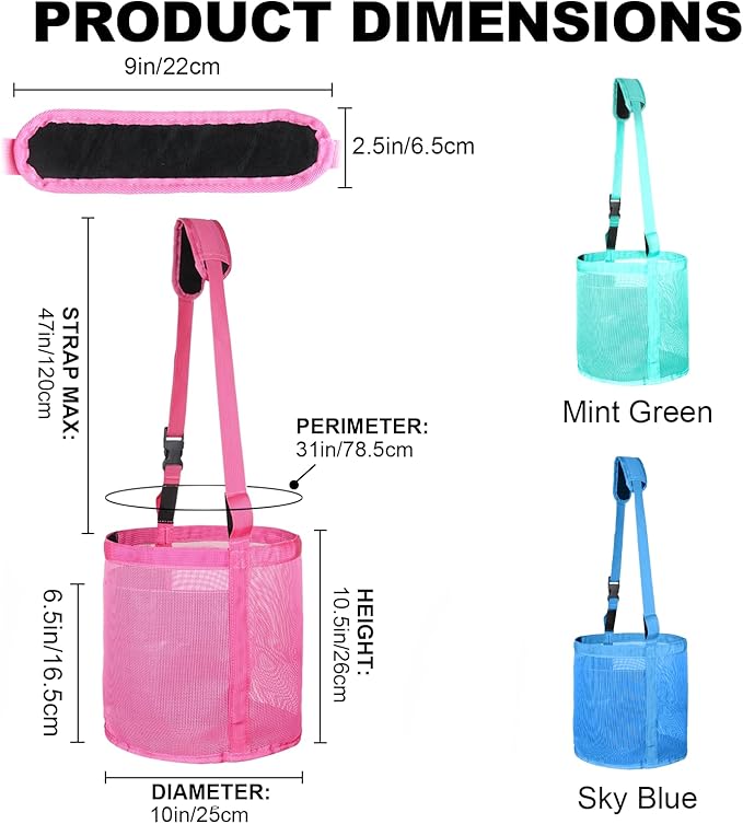 Heavy Duty Durable Waterproof Horse Feed Bag with Adjustable Strap - Mesh Grain Design, Comfort Neck Pad & Nose Pad Rose Pink