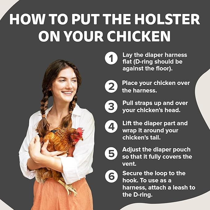 Hen Holster Wrap-Around Bird Diaper & Harness for Hens, Roosters, Ducks, Geese - with Removable Vinyl Liner, Adjustable Fit for Outdoor Adventures & Indoor Use - Easy to wear - XL, Gray