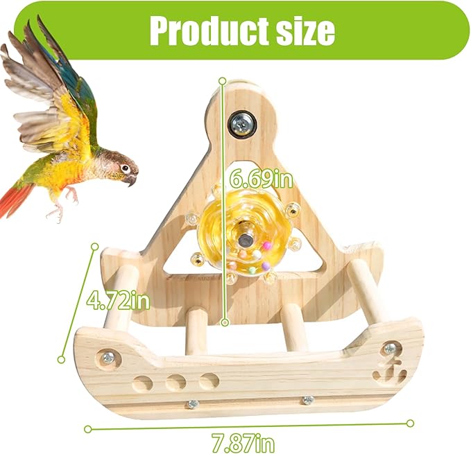 Bird Stand Perch Toy,Interactive Rocking Parakeet Toy and Perch, Wooden Exercise Wheel Cockatiel Toy, Intelligence Puzzle Enrichment Toys,Bird Playground Play Stands for Conure Budgie(C)
