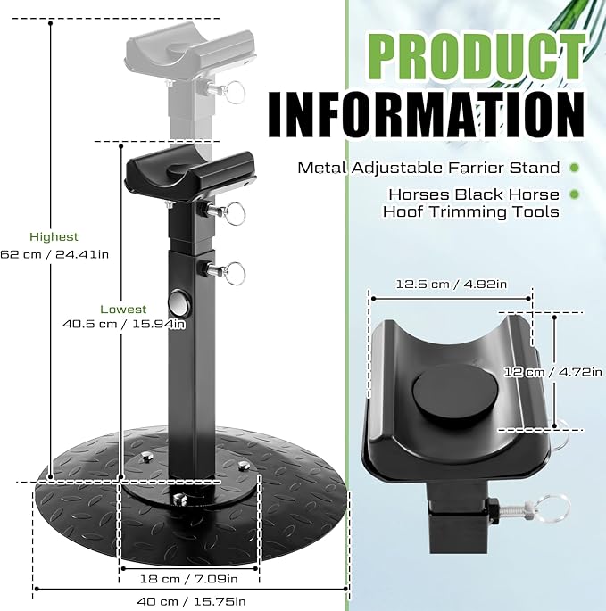 Zonon Metal Adjustable Farrier Stand Blacksmith Farrier Horse Hoof Stand Height Farrier Stand for Horses Black Horse Hoof Trimming Tools(Metal Round Base)
