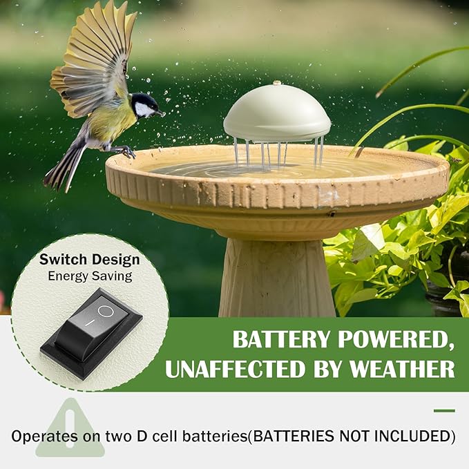 Buzzlett Bird Bath Water Circulator, Water Agitator for Bird Bath, Battery Powered, Energy Saving Switch Design and Quiet, Attract Birds